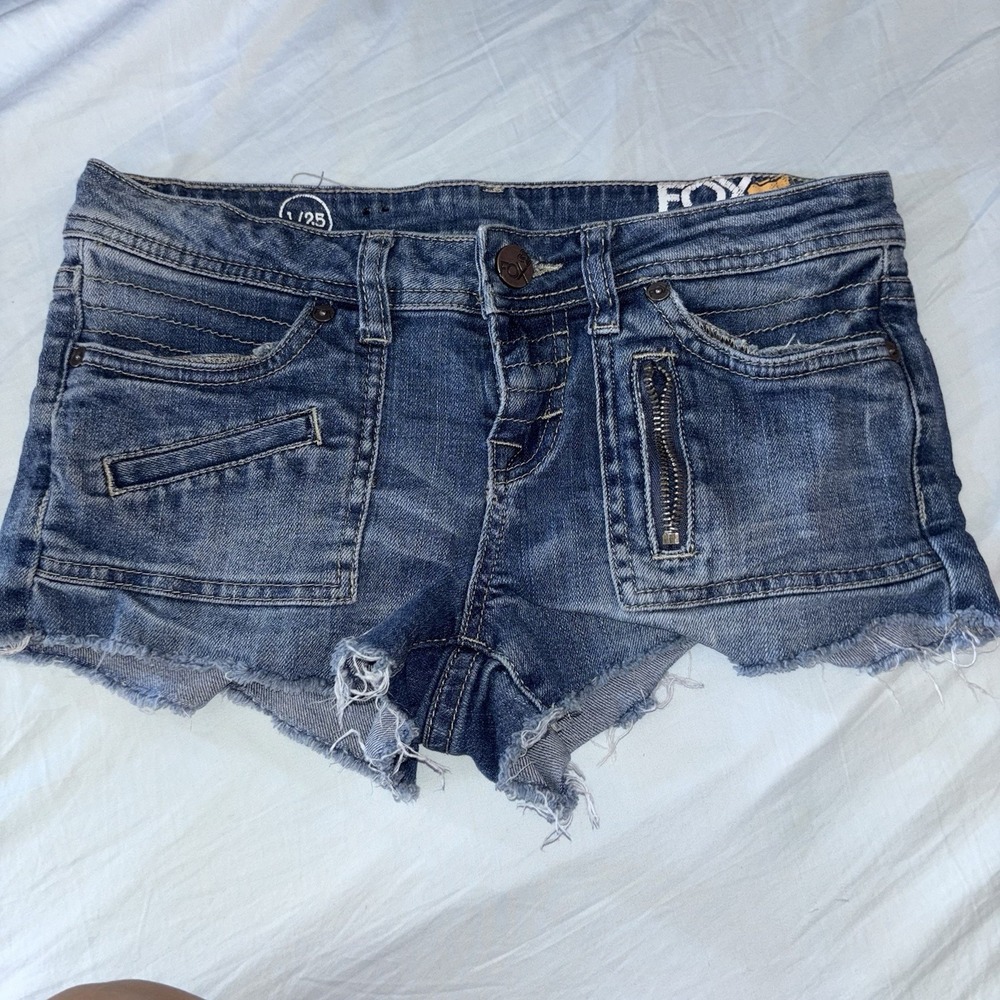 Y2K Vtg Fox Racing Micro Mini Denim Moto Shorts 1/25 Grunge Low Waisted